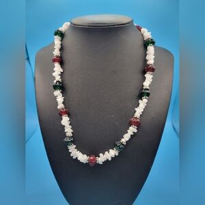 Vintage Sterling Silver 925 Multicolor Stone Beaded Necklace